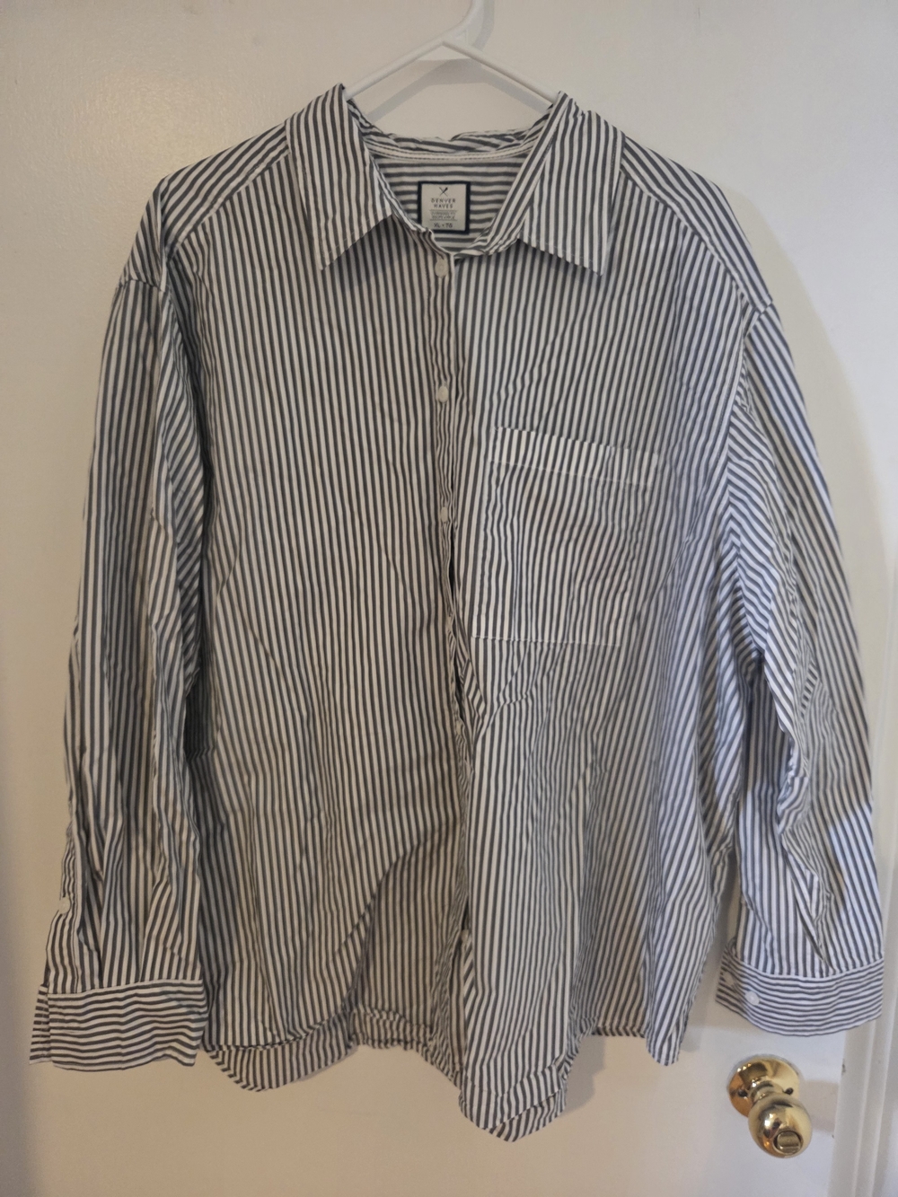 Denver Hayes 100% Cotton Grey and White Striped Oversized Button-Up Shirt XL